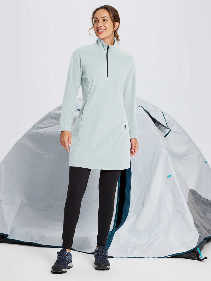Women's Winter Tunic Dress with Half Zip, High Collar, and Kangaroo Pocket