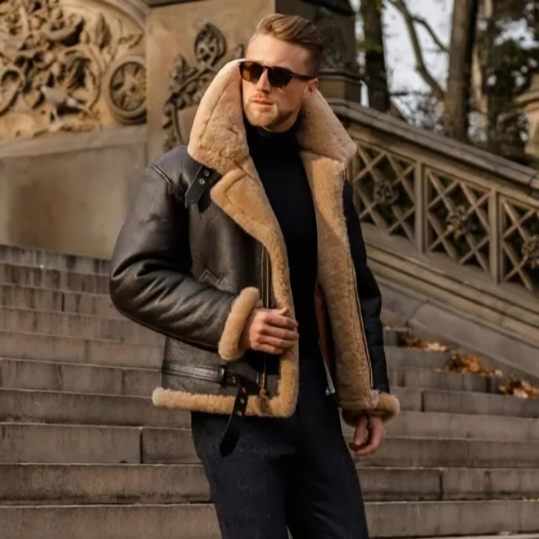 Harrington Oxford Men’s Shearling Aviator Pilot Jacket Classic, view 4 - Elena Harper