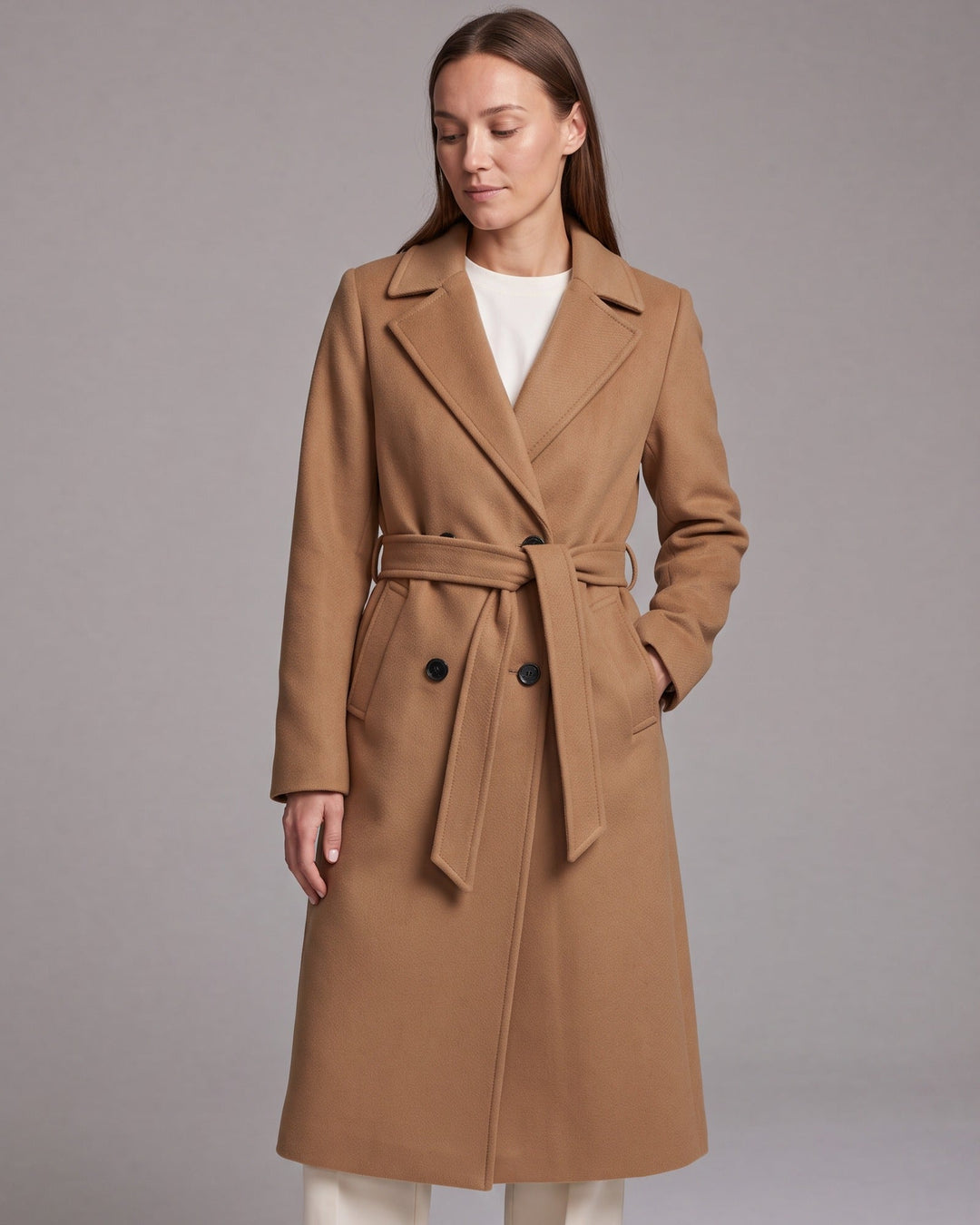 Double Breasted Longline Coat With Belt