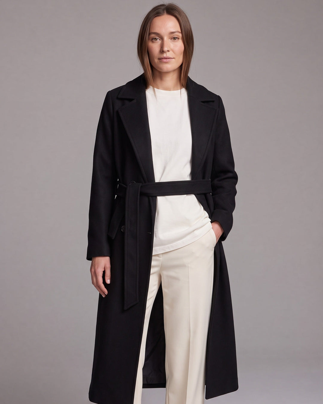 Double Breasted Longline Coat With Belt