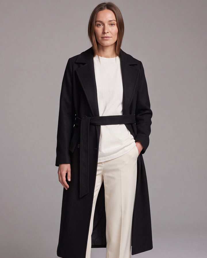 Double Breasted Longline Coat With Belt