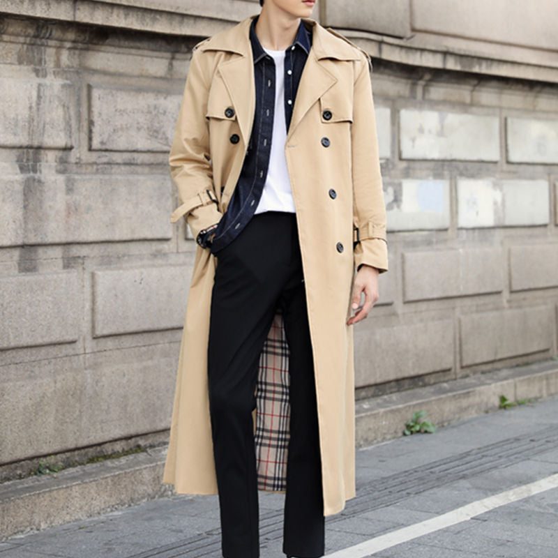 Double-Breasted Trench Coat with Belt for Men