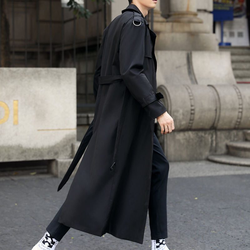 Double-Breasted Trench Coat with Belt for Men