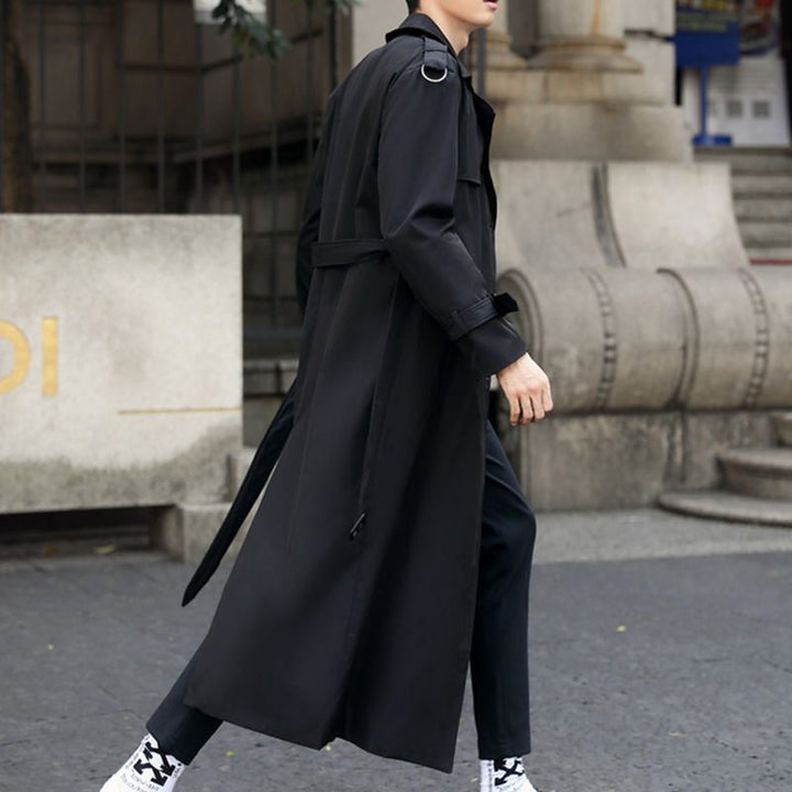 Double-Breasted Trench Coat with Belt for Men