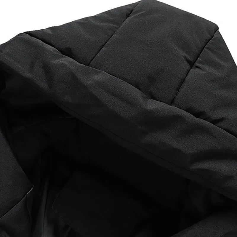 Men's Quilted Hooded Down Jacket with Zippered Pockets