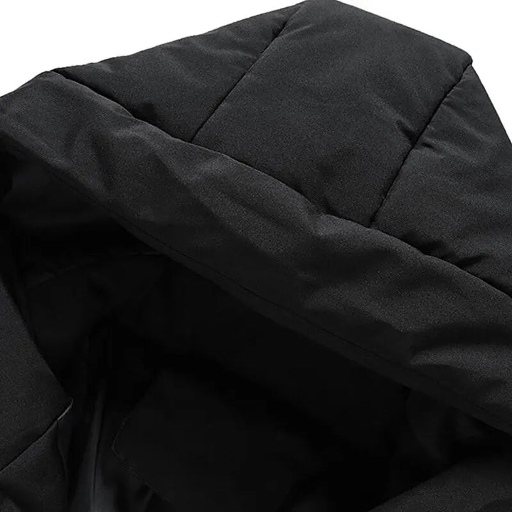 Men's Quilted Hooded Down Jacket with Zippered Pockets