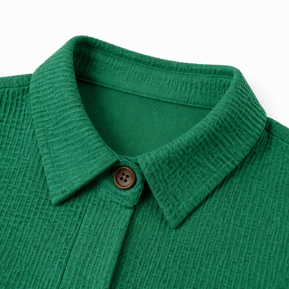 Draperau Waffle-Knit Asymmetric Placket Top - Elena Harper