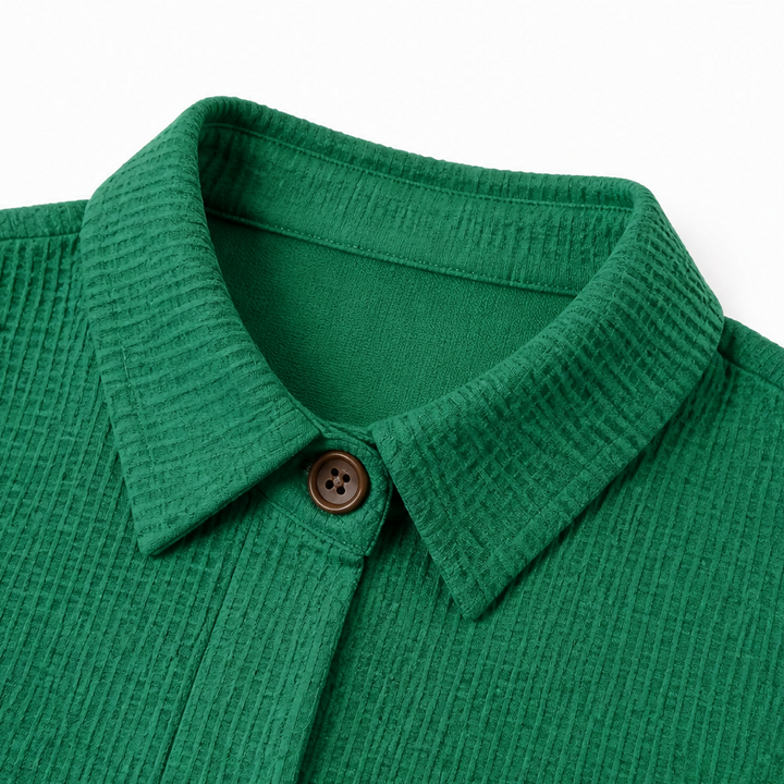 Draperau Waffle-Knit Asymmetric Placket Top - Elena Harper