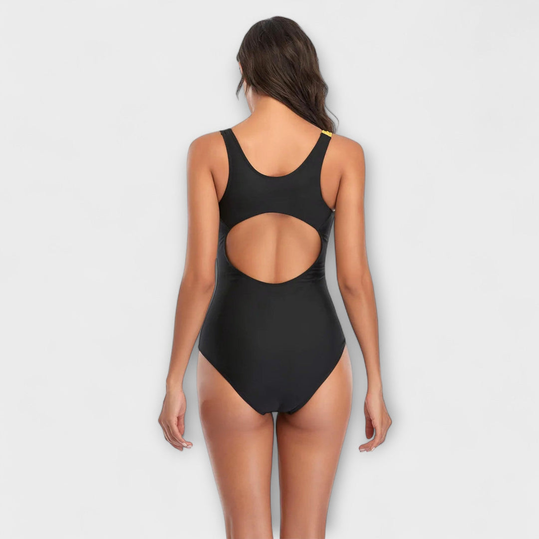 Women's Sporty Two-Tone One-Piece Swimsuit with Contrasting Diagonal Stripe