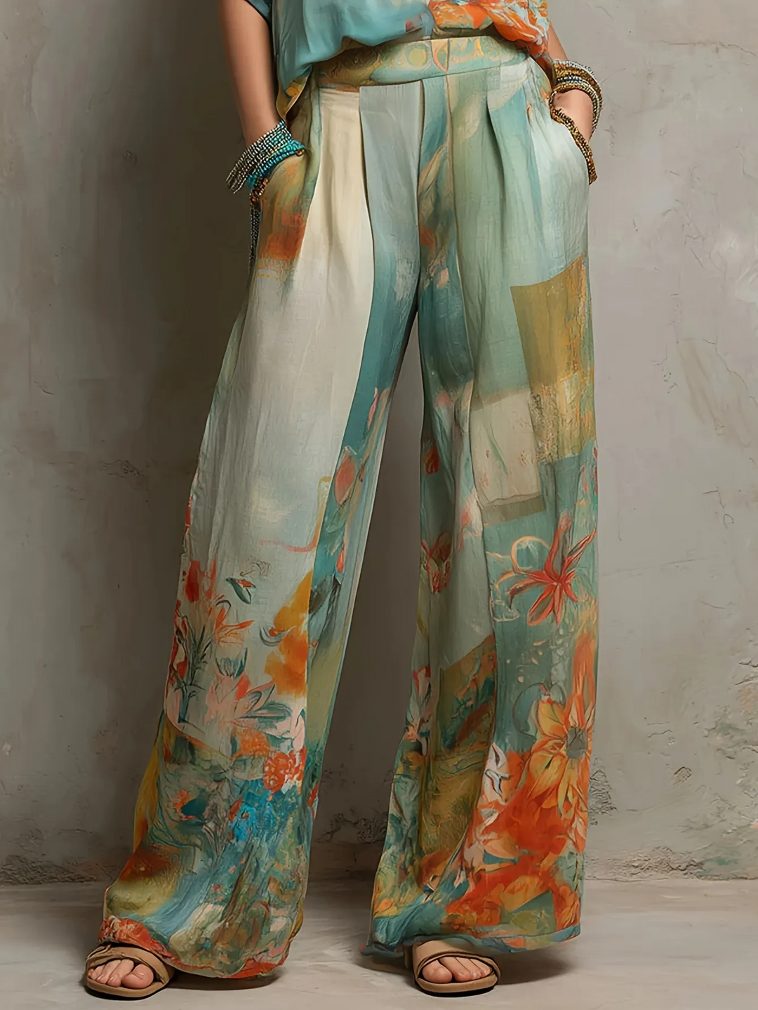 Nina™ | Elegant Floral Set with Wide Legs