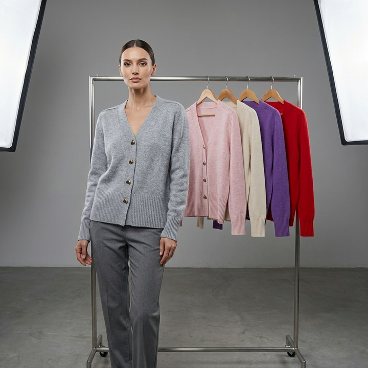 Women's Regular Fit V-Neck Button Closure Long Sleeve Casual Autumn Cardigan, view 7 - Elena Harper