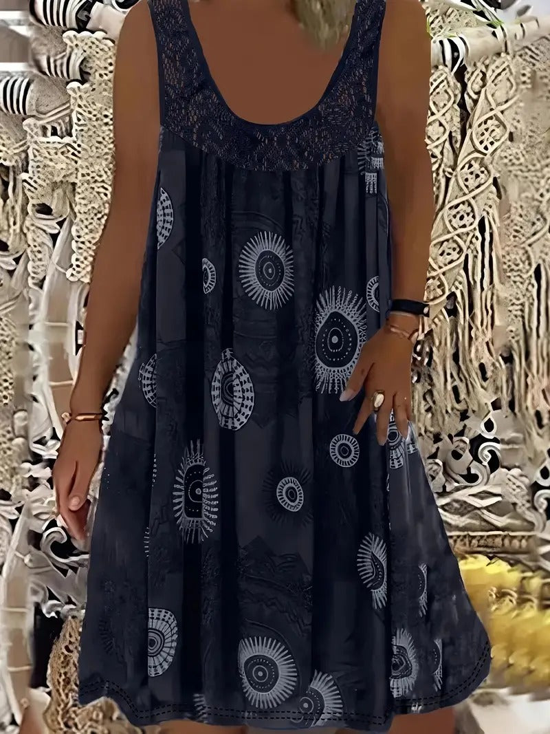 Allure - Embroidered Dress with Tile Print