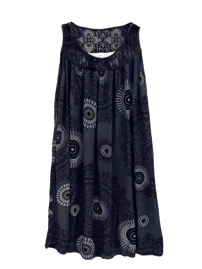 Allure - Embroidered Dress with Tile Print