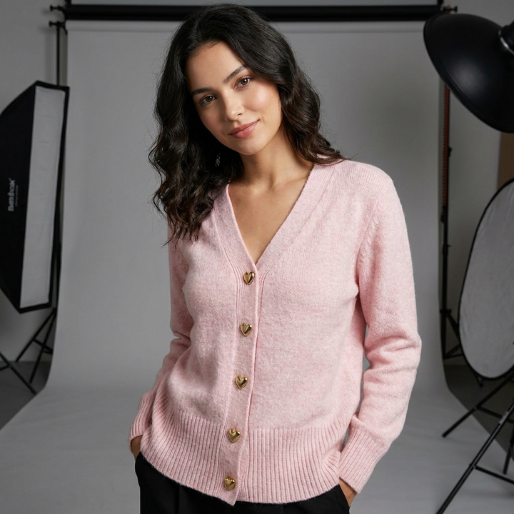 Women's Regular Fit V-Neck Button Closure Long Sleeve Casual Autumn Cardigan, view 5 - Elena Harper
