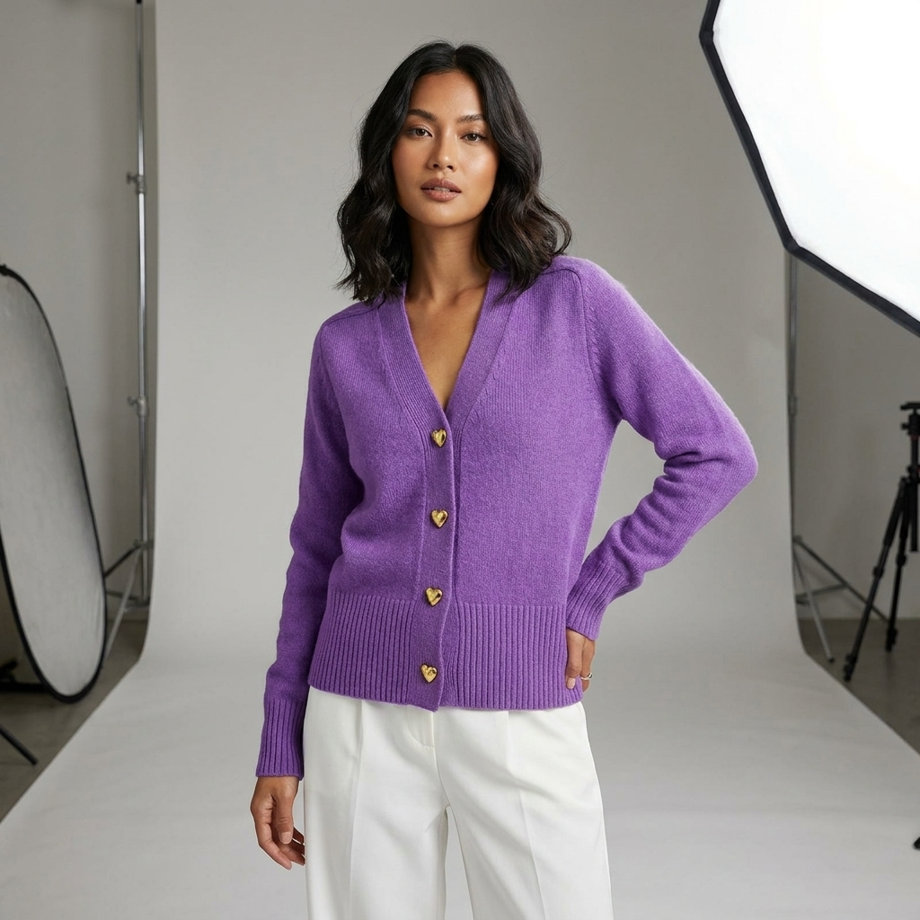 Women's Regular Fit V-Neck Button Closure Long Sleeve Casual Autumn Cardigan
