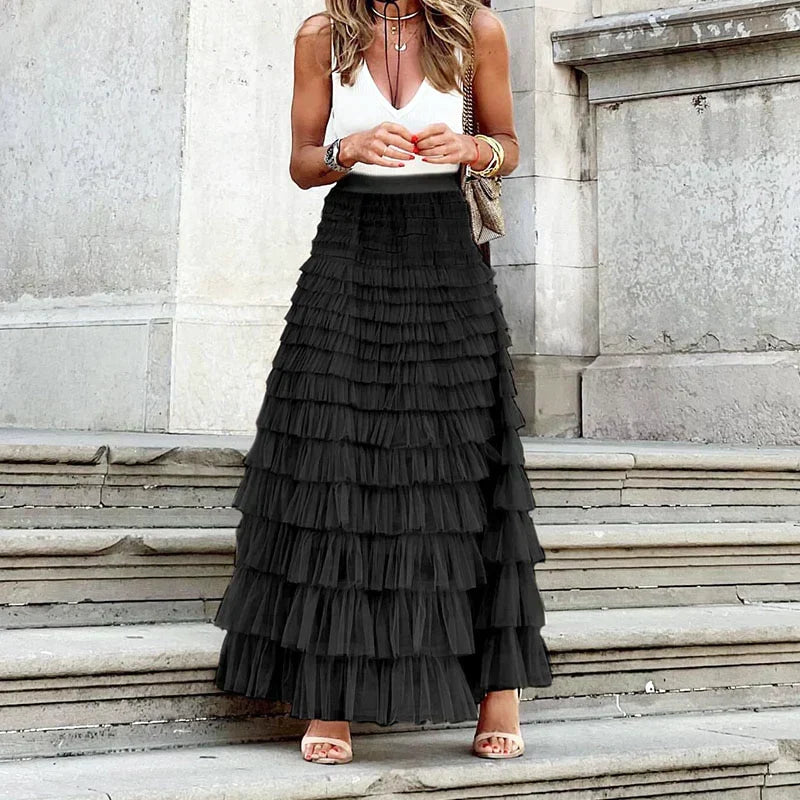 Long Tulle Skirt with Elastic Waist