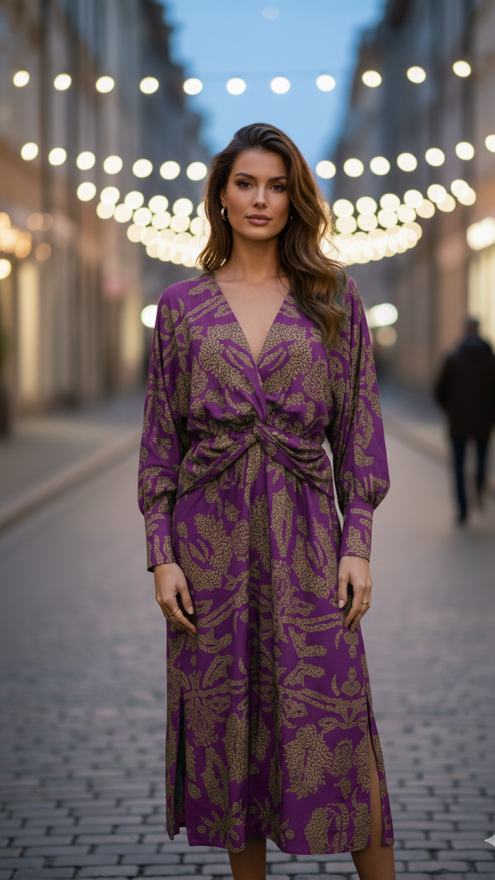 Elegant Midi Dress Figure Flattering Party Dress | Sizes S 3XL