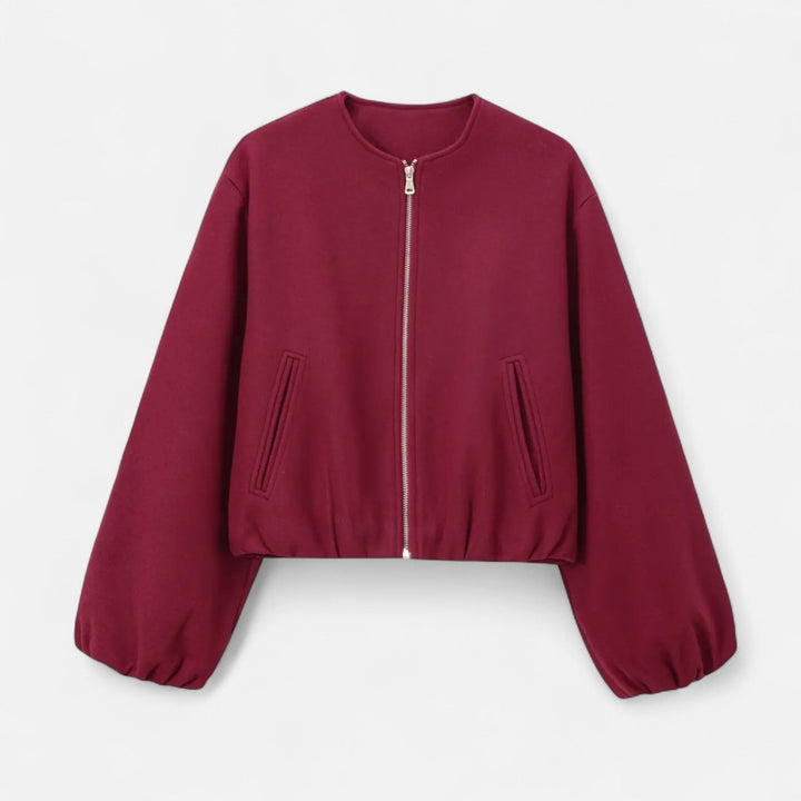 Women's Retro Zip Bomber Jacket – Round Neck, Casual Urban Style