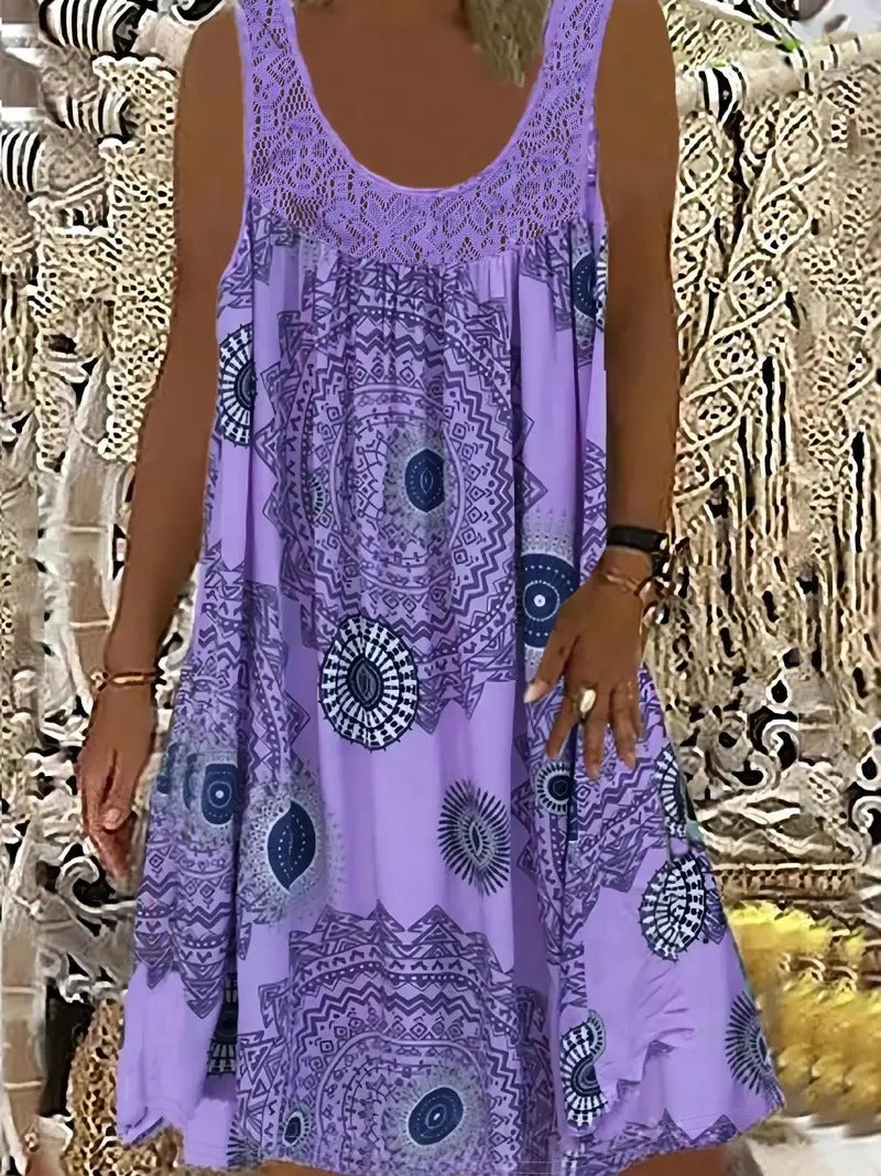 Allure - Embroidered Dress with Tile Print