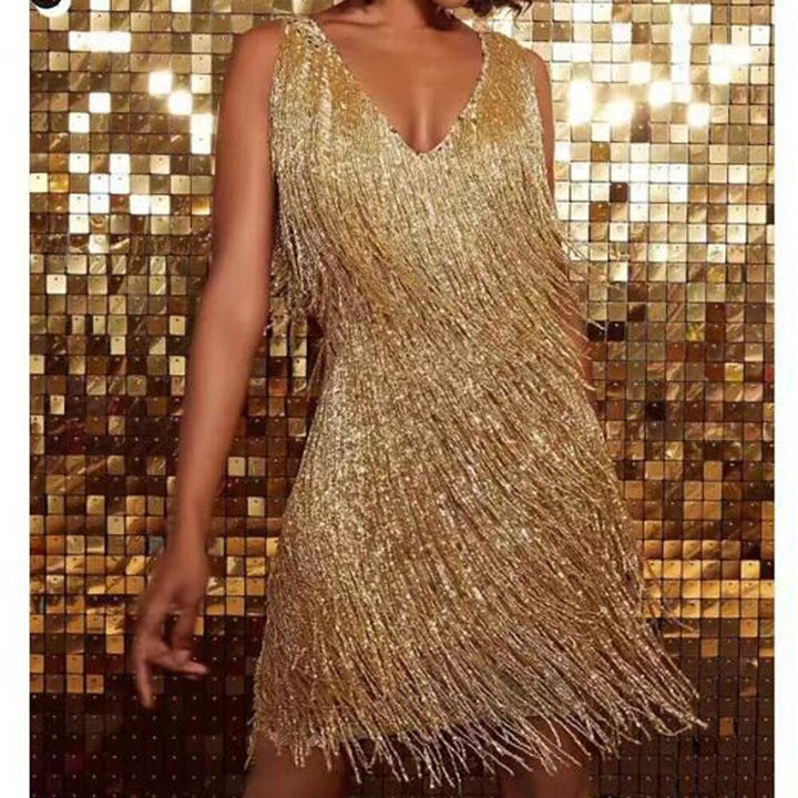 Elin Shiny Fringe Dress for Special Occasions, view 5 - Elena Harper
