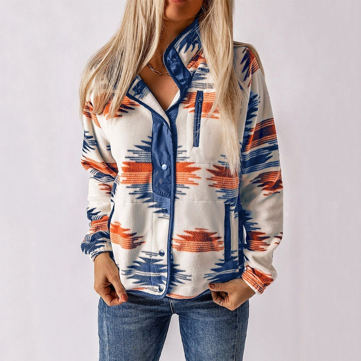 Women's Printed Fleece Jacket – Warm Casual Jacket in Soft Fabric for Fall and Winter