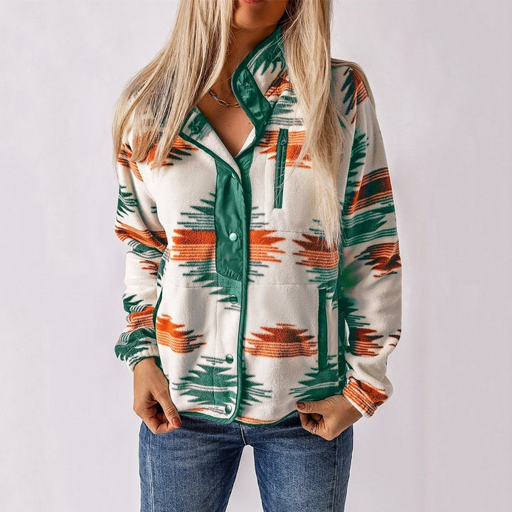 Women's Printed Fleece Jacket – Warm Casual Jacket in Soft Fabric for Fall and Winter