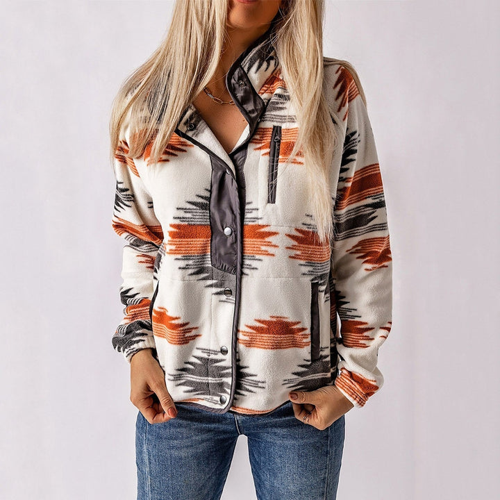 Women's Printed Fleece Jacket – Warm Casual Jacket in Soft Fabric for Fall and Winter