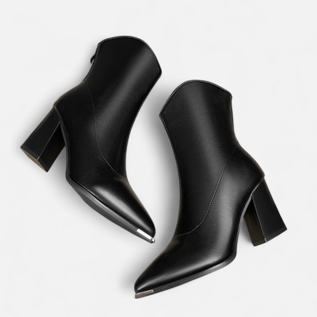 Ankle Boots High Heel Black Faux Leather Slip On
