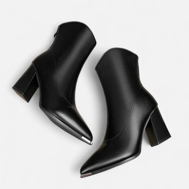 Ankle Boots High Heel Black Faux Leather Slip On