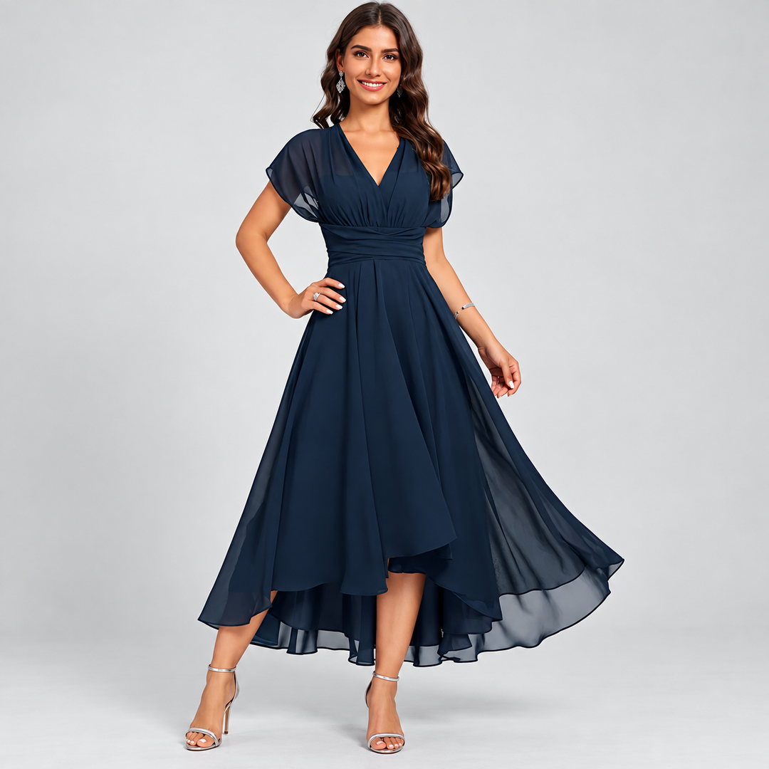 Elisa Stylish Midi Dress with V-Neck - Elena Harper