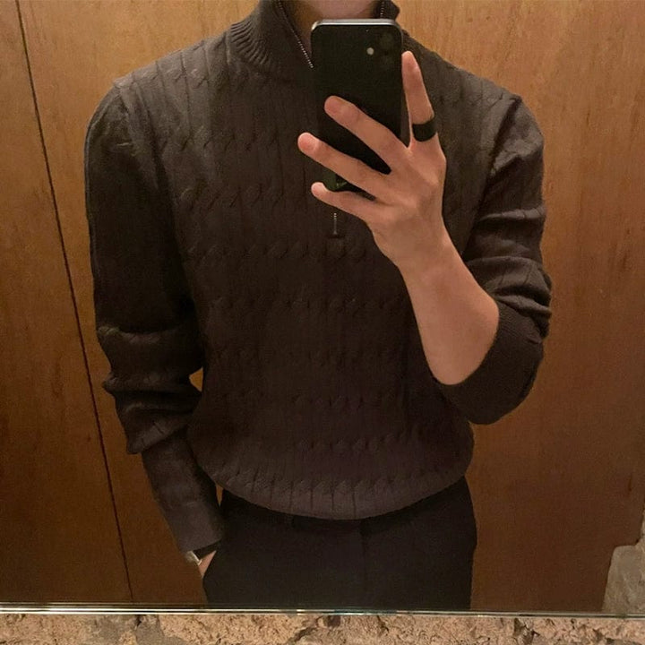 Drevson Men's Knit Sweater with Zip Collar, view 4 - Elena Harper
