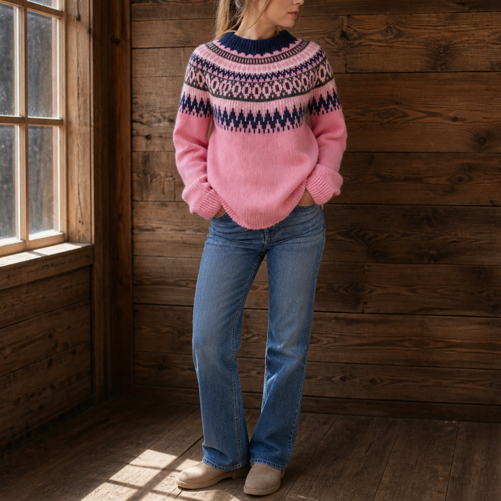 Druveld Women's Norwegian Knit Sweater Crew Neck, view 10 - Elena Harper
