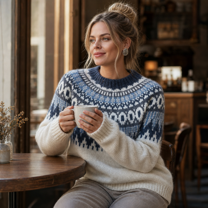 Druveld Women's Norwegian Knit Sweater Crew Neck, view 2 - Elena Harper