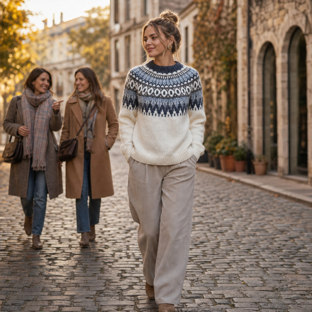 Druveld Women's Norwegian Knit Sweater Crew Neck, view 3 - Elena Harper
