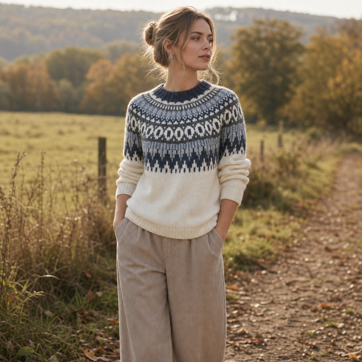 Druveld Women's Norwegian Knit Sweater Crew Neck, view 5 - Elena Harper