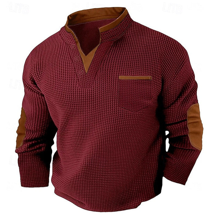 Russell Textured Waffle Henley Shirt, view 8 - Elena Harper