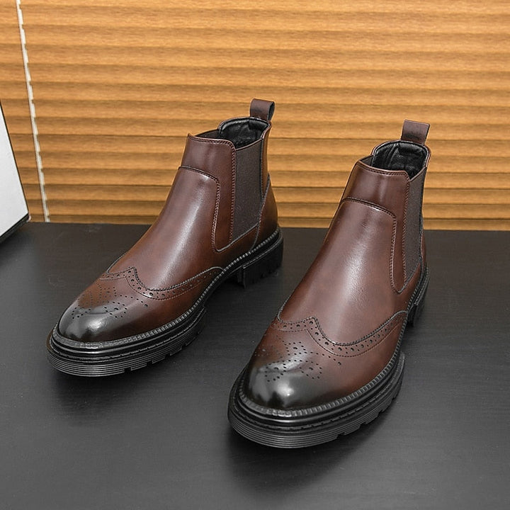 Men's Wingtip Chelsea Boots with Elastic Side Panels