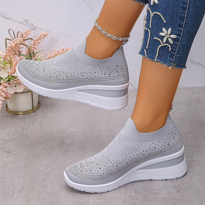 Oulella | Orthopaedic Sneakers with Wedge, Mesh and Rhinestones