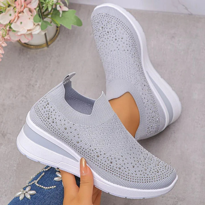 Oulella | Orthopaedic Sneakers with Wedge, Mesh and Rhinestones