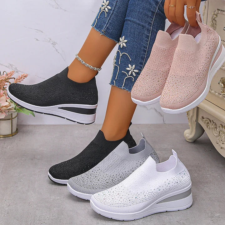 Oulella | Orthopaedic Sneakers with Wedge, Mesh and Rhinestones