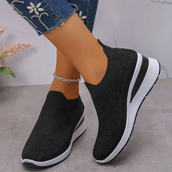 Oulella | Orthopaedic Sneakers with Wedge, Mesh and Rhinestones