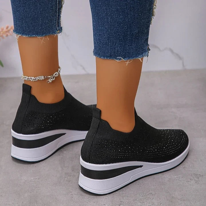 Oulella | Orthopaedic Sneakers with Wedge, Mesh and Rhinestones