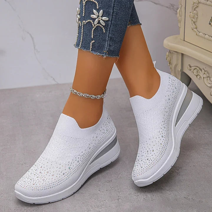 Oulella | Orthopaedic Sneakers with Wedge, Mesh and Rhinestones