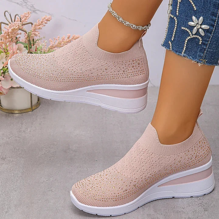 Oulella | Orthopaedic Sneakers with Wedge, Mesh and Rhinestones