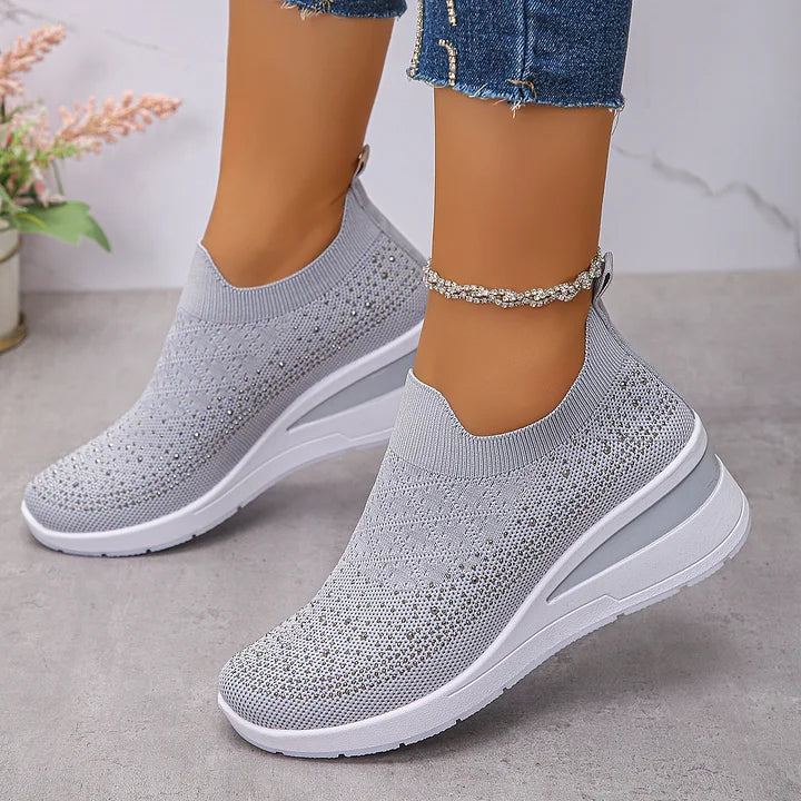 Oulella | Orthopaedic Sneakers with Wedge, Mesh and Rhinestones