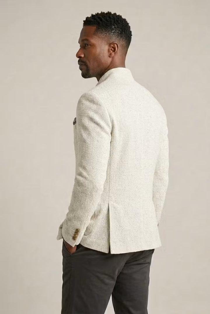 Men's Mandarin Collar Textured Blazer
