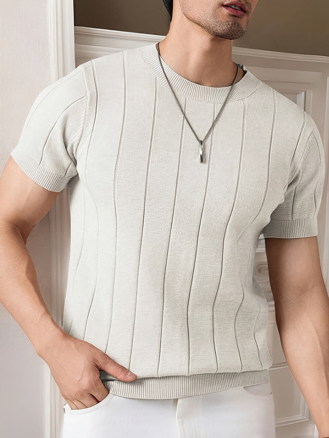 LAURENT MONACO | STRIPED MESH T-SHIRT FOR MEN