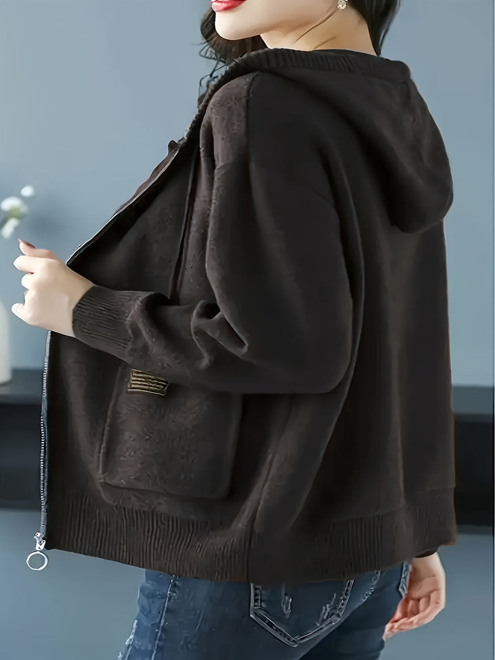 Rowena Cozy Zip-Up Hooded Cardigan, view 8 - Elena Harper