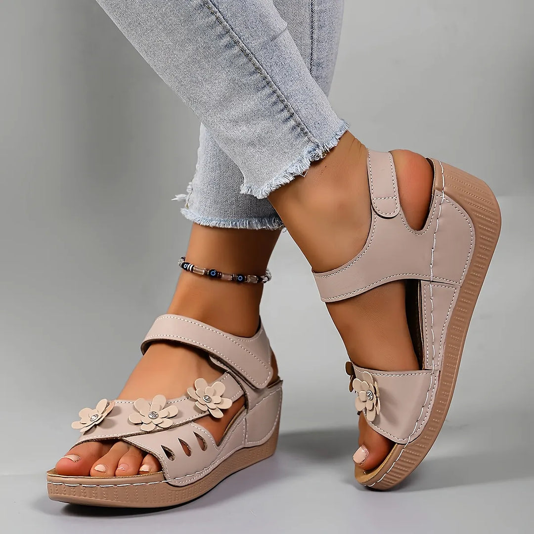 Ambella Comfortable Floral Sandals with Wedge Heel - Elena Harper