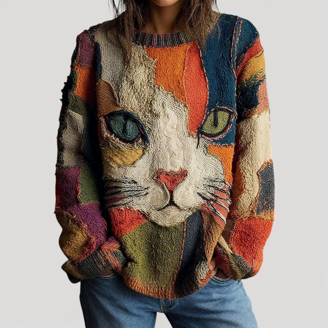Elena | Colorful and Cozy Knit Sweater with Cat Design